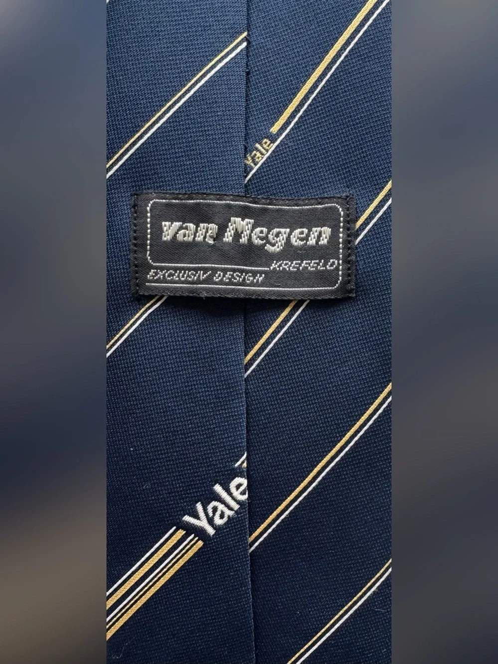 Vintage Yale Collegiate Navy Blue Tie Van Megen Gold/White Repp Stripes 54”X 3”